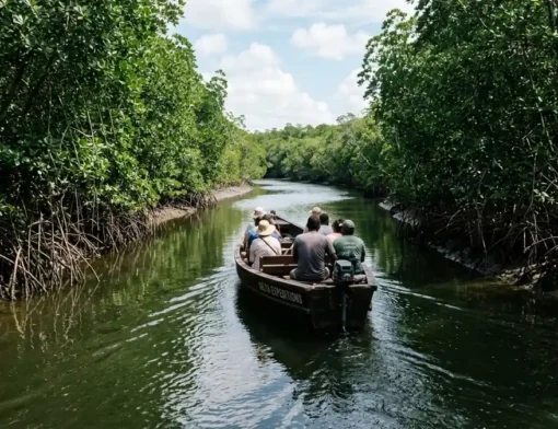 Barco do passeio Delta do Parnaíba navegando entre os igarapés de mangue