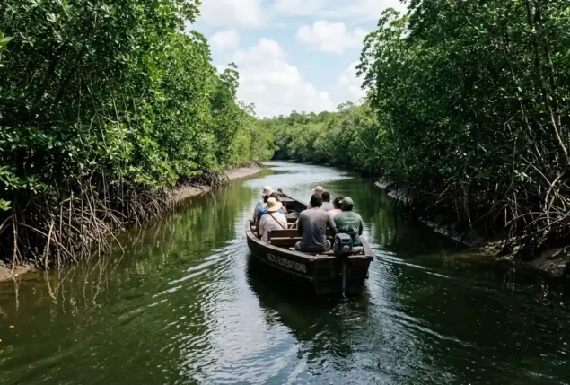 Barco do passeio Delta do Parnaíba navegando entre os igarapés de mangue