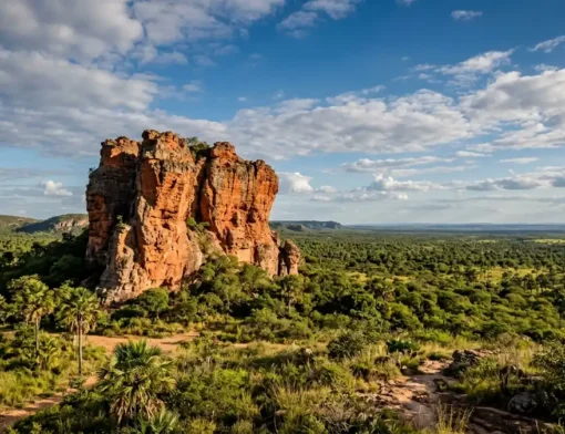 Formação rochosa e planície do cerrado piauiense, entre os pontos turísticos do Piauí