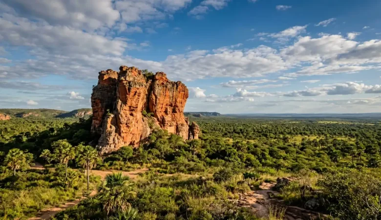 Formação rochosa e planície do cerrado piauiense, entre os pontos turísticos do Piauí