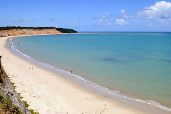 Estuário de águas verdes no encontro do Rio Mundaú com o mar no litoral cearense